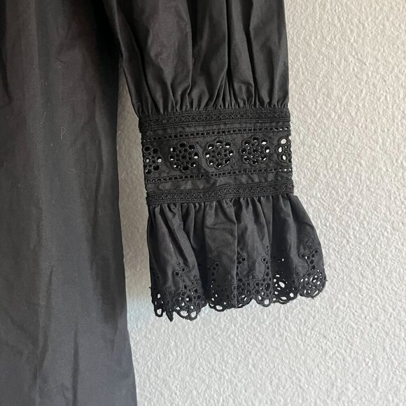 Rebecca Taylor Applique Lace Long Sleeve Poplin Dress Size 0 NWT Black - Picture 5 of 12